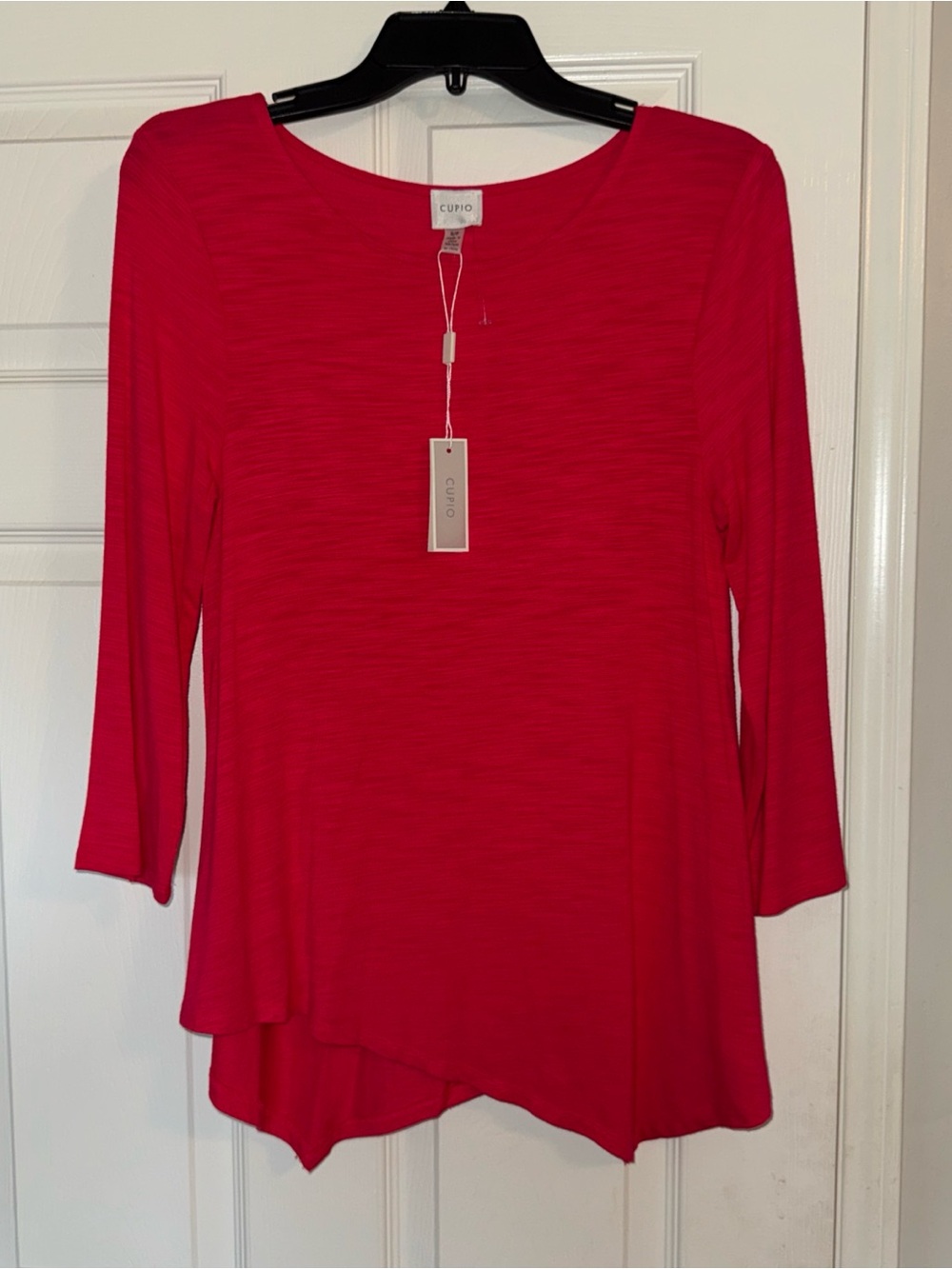 Cupio Bright Red Asymmetrical Hem Long Sleeve Top